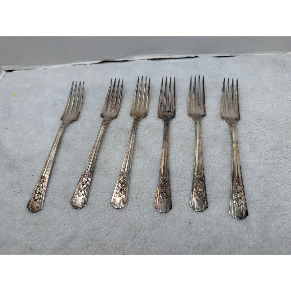 Wm. A. Rogers Dinner Fork Silver Rosalie Pattern Oneida Silverplate 6pc 1938